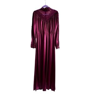 1970s Jewel Tone Plum Victorian Revival Romantic Maxi Dress
